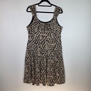 George Sleeveless Fit & Flare Dress XL Black Beige Snake Print Lined Casual